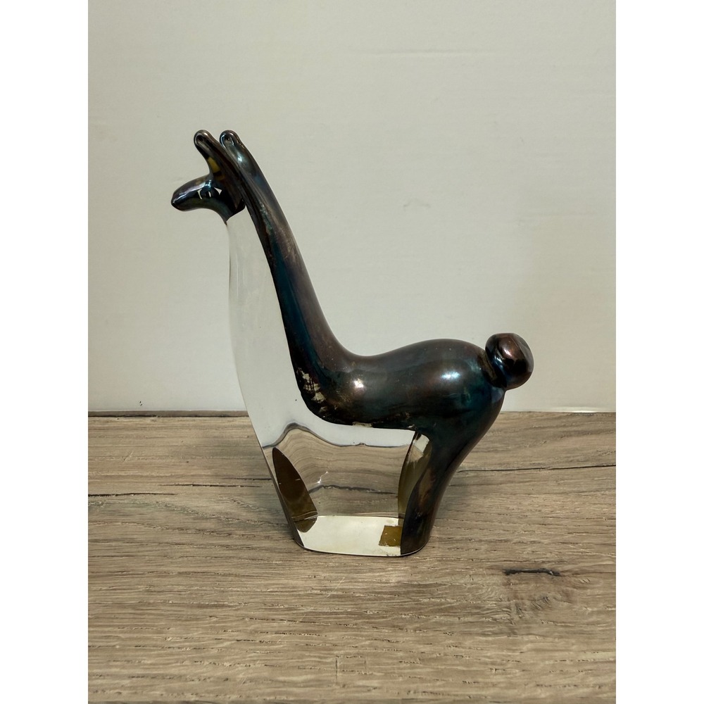 Hand Blown Studio Art Glass Llama Alpaca Sculpture Iridescent Black Clear Cased